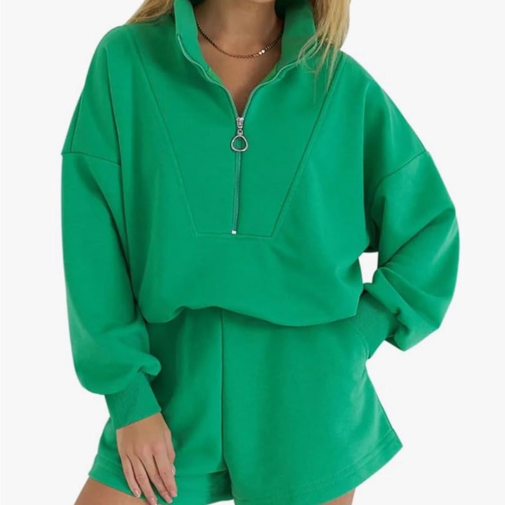 Amazon Green Track Pants & Joggers Set - Bright Green Zip Pullover